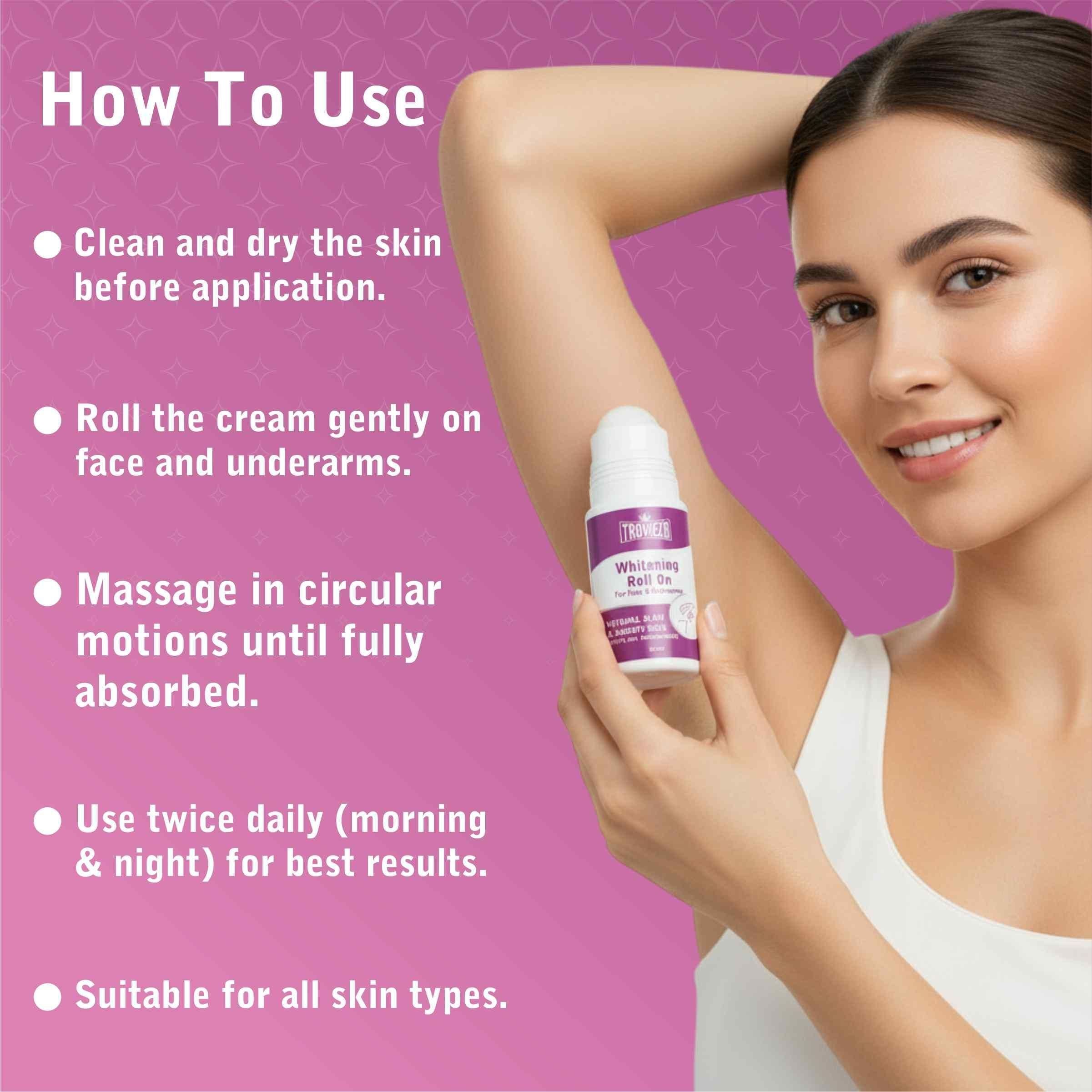 Trovieza Whitening Roll on Cream  for Face & Underarm, for Skin Glow & Moisturization, 50gm