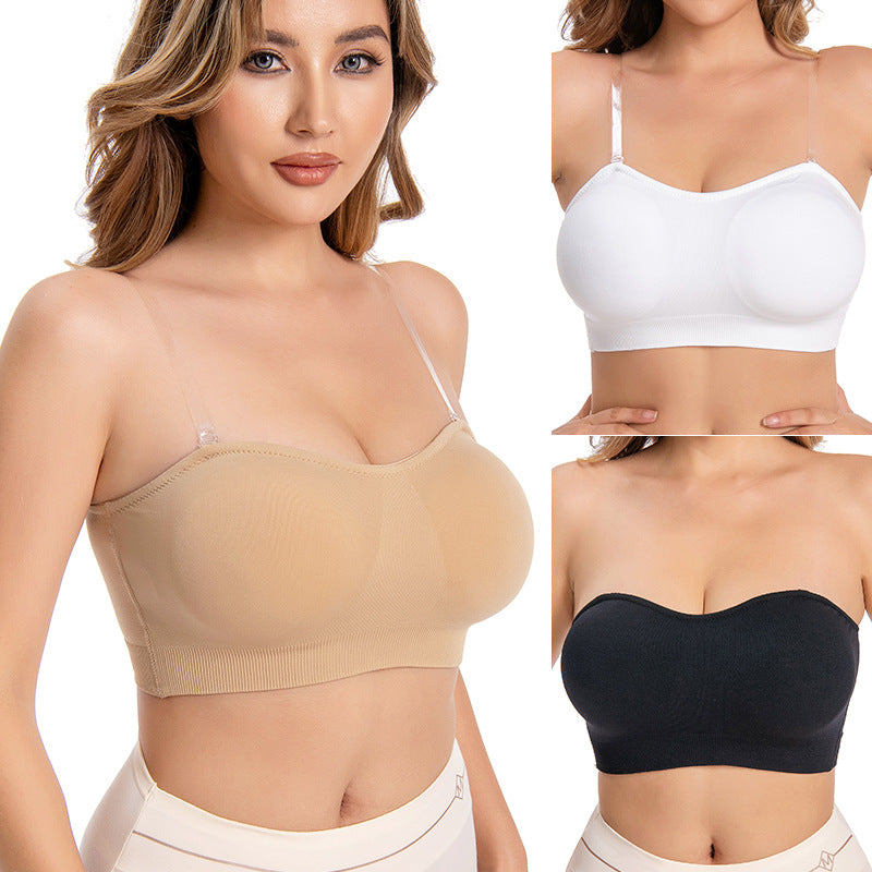 Plus Size Non-slip Silicone Push Up Bra Strapless Wireless Bandeau