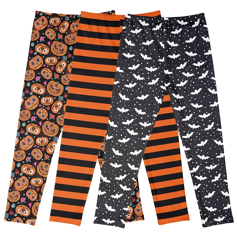 Girls Leggings Spring Summer Cartoon Bat Pumpkin Print Skinny Pants Girls Pencil Pants Kids Trousers Children Halloween Clothes