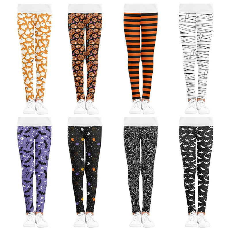 Girls Leggings Spring Summer Cartoon Bat Pumpkin Print Skinny Pants Girls Pencil Pants Kids Trousers Children Halloween Clothes