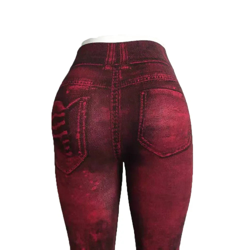 Women Imitation Distressed Denim Jeans Leggings High Waist Pants Fitness Slim Legg Mujer 2022 Sport Push Up Leggings for Women