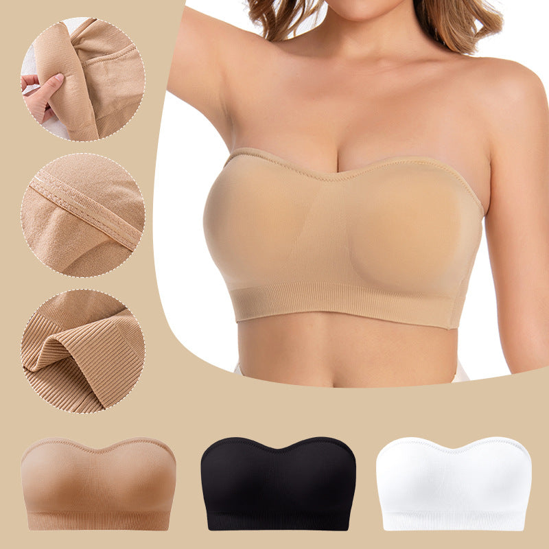 Plus Size Non-slip Silicone Push Up Bra Strapless Wireless Bandeau